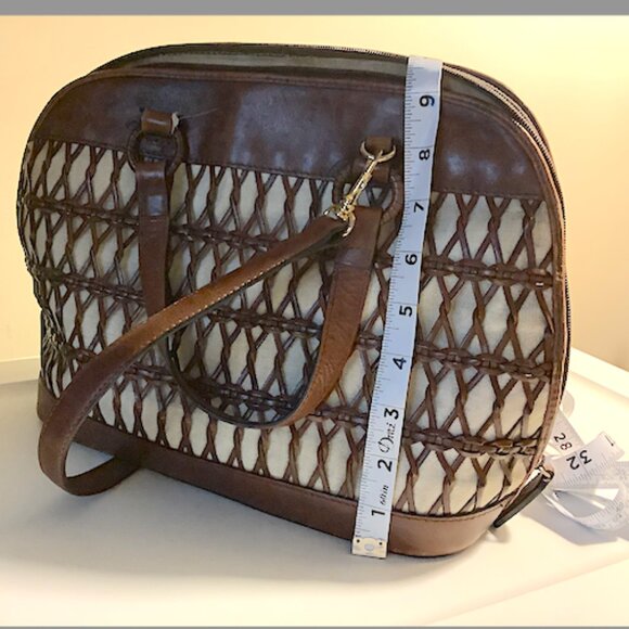 Talbots brown & cream leather and canvas bag - with detachable shoulder strap - Picture 7 of 15